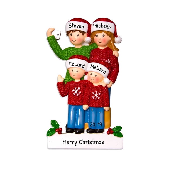 Personalized Family Ornament 2024 -Family Sweater Christmas  Family of 4 Selfie- Ornaments by Elves