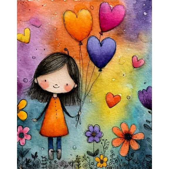 Paint by Numbers for Adults Kids Beginner Heart Rain Girl DIY Acrylic Painting by Numbers Kits with Brushes Acrylic Pigment Home Decoration Gifts 16 x 20 inch