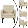 thumbnail image 3 of Alden Design Mid Century Faux Leather Tufted Accent Chair for Living Room, Beige, 3 of 7