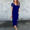 thumbnail image 4 of adviicd Robes d'Été pour Femmes 2024 Imprimé Floral Cache-Cœur Col en V Manches Courtes Fendue Robe Maxi de Plage Fête Bleue,TTTG, 4 of 5