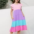thumbnail image 2 of yillto Girls Summer Dresses Ruffle Short Sleeve Crew Neck Casual Flowy Tiered Midi Sundress 1-15 Years, 2 of 5