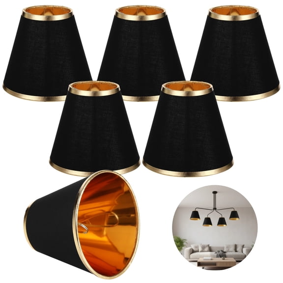 6 Pcs Clip-on Small Lampshades, Black Fabric Chandelier Shades with Golden Edge, 3" x 6" x 5" Modern Tapered Wall Lamp & Table Lamp Shades for Bedroom, Living Room & Dining Room Lighting Decor