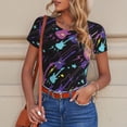 thumbnail image 6 of KLL Women 's Crew Neck Bodysuit Jumpsuits Colorful Guitar Print Short onesies Stretch T Shirts, 6 of 7