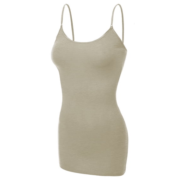 Essential Basic Women Basic Built In Bra Spaghetti Strap Cami Top Tank - Oat, M