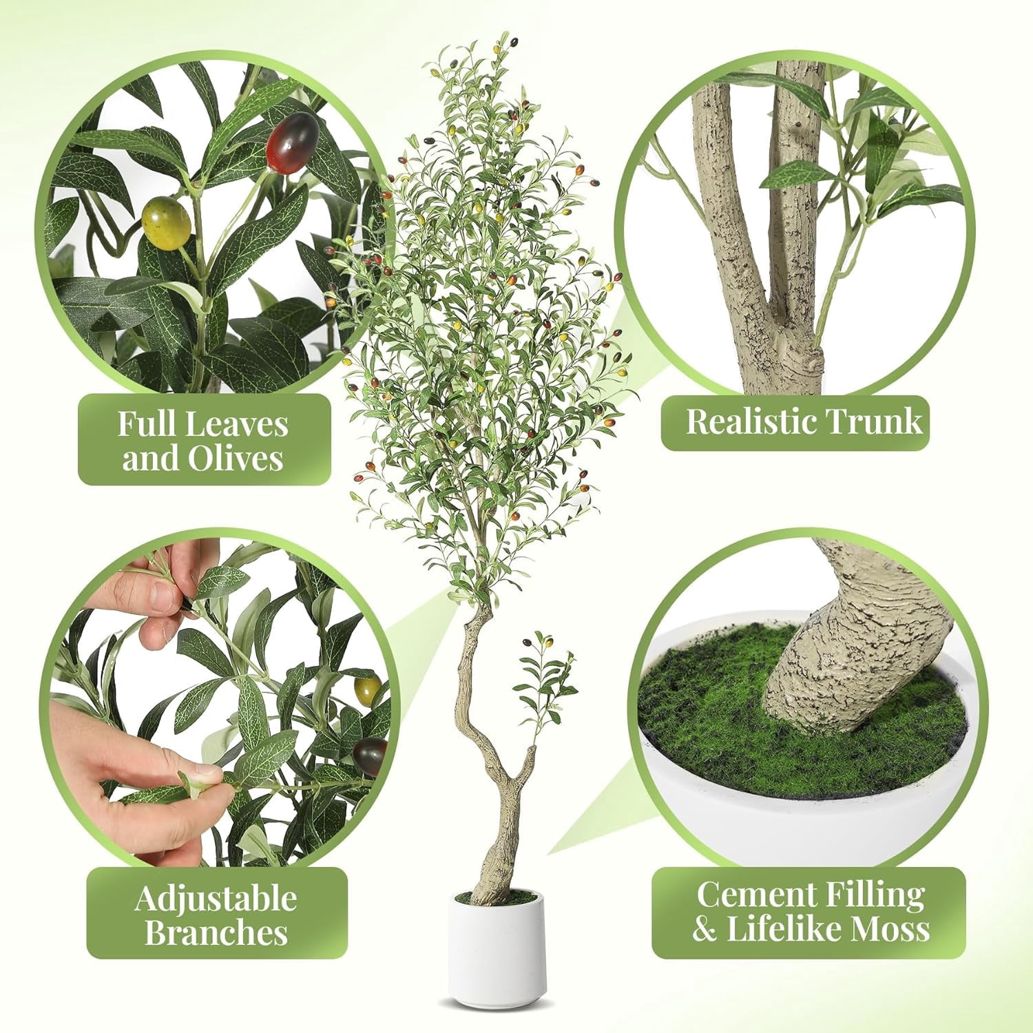 Artificial Olive Tree with Handmade Seagrass Basket Realistic Appearance with 864 Leaves and 72 Fruits, Durable Metal Structure, Easy Assembly with Tip Labels, Versatile Indoor Decor