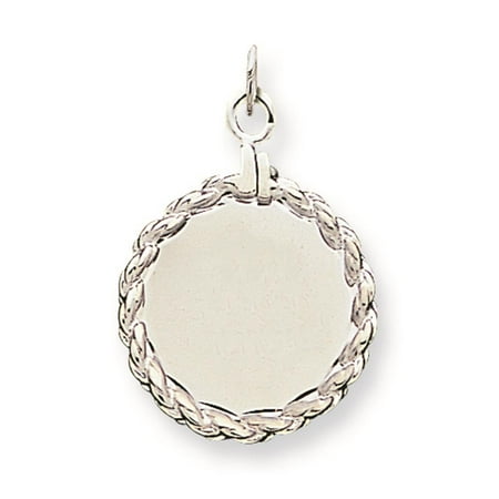 Sterling Silver Engravable Round with Rope Disc Charm Pendant 25mmx21mm