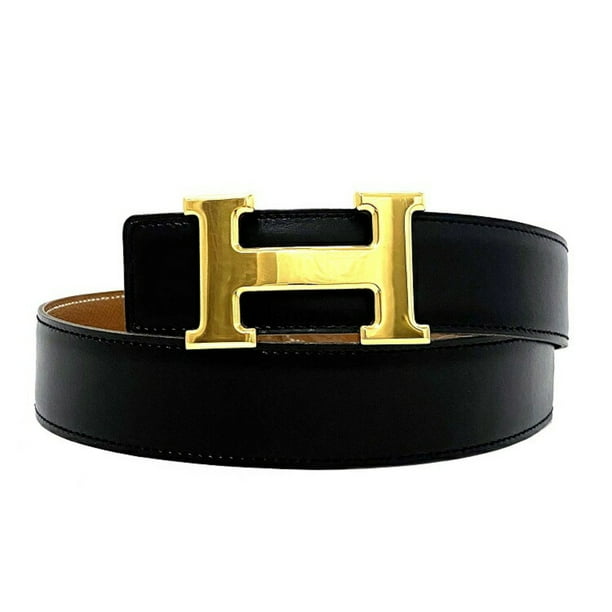 Authenticated Used Hermes waist belt black brown gold Constance 30mm Taurillon Clemence box calf GP ○Z engraved HERMES H buckle 65cm leather