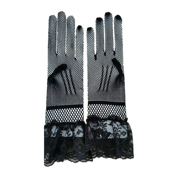 FVDPWYE Short Lace Gloves for Women Formal, Bow Elegant Vintage Fishnet Tea Party Gloves Black