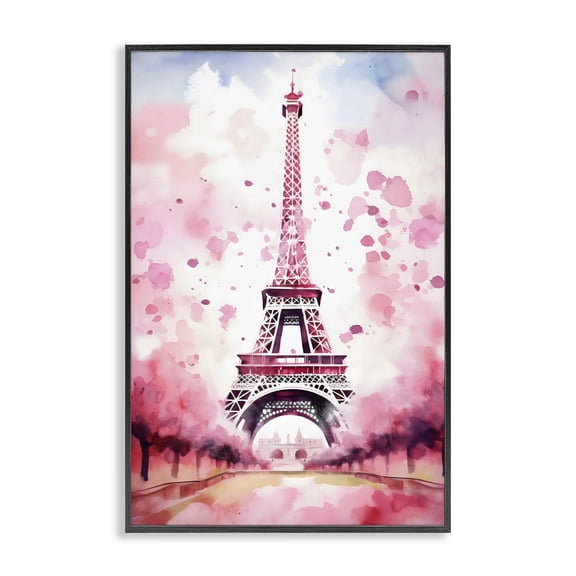 Stupell Industries Blush Watercolor Eiffel Tower Black Framed Giclee Art, design by Creative Studio