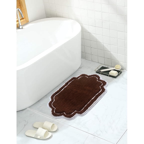 Home Weavers Allure Collection Bathroom Rug 100% Cotton Tufted Bathroom Rug, Soft and Absorbent Bath Rugs, Non-Slip Bath Rug, Machine Wash Dry Bath Mats for Bathroom Floor- 17"x24" Bath Rug, Brown