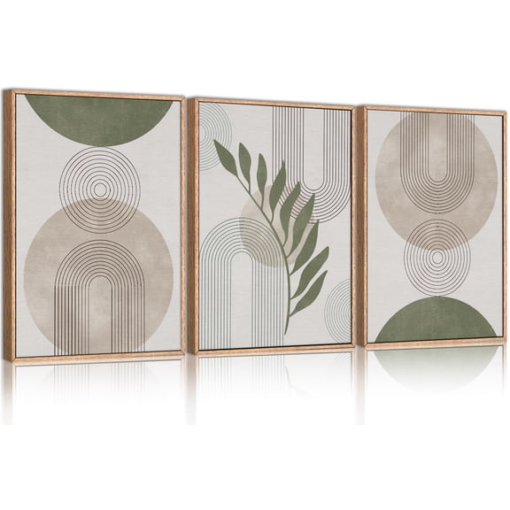 UNFFRAMED Luvia Set of 3 Sage Green Boho Poster Wall Art, Minimalist Geometric Botanical Leaf Prints for Living Room, Bedroom, or Office Set 3 Prints 8x12