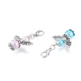 thumbnail image 3 of 5bags Alloy Angel Decoration with CCB Imitation Pearl Beads Lobster Clasp Clip-on for Keychain Purse Backpack Ornament Stitch Marker Mixed color 3.7cm 1pc/color 12 colors 12pcs/bag, 3 of 3