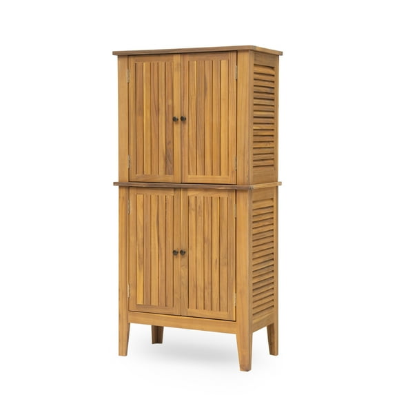 Christopher Knight Home Coastal Outdoor Solid Wood Storage Cabinet, Weather-Resistant, Slatted, Teak