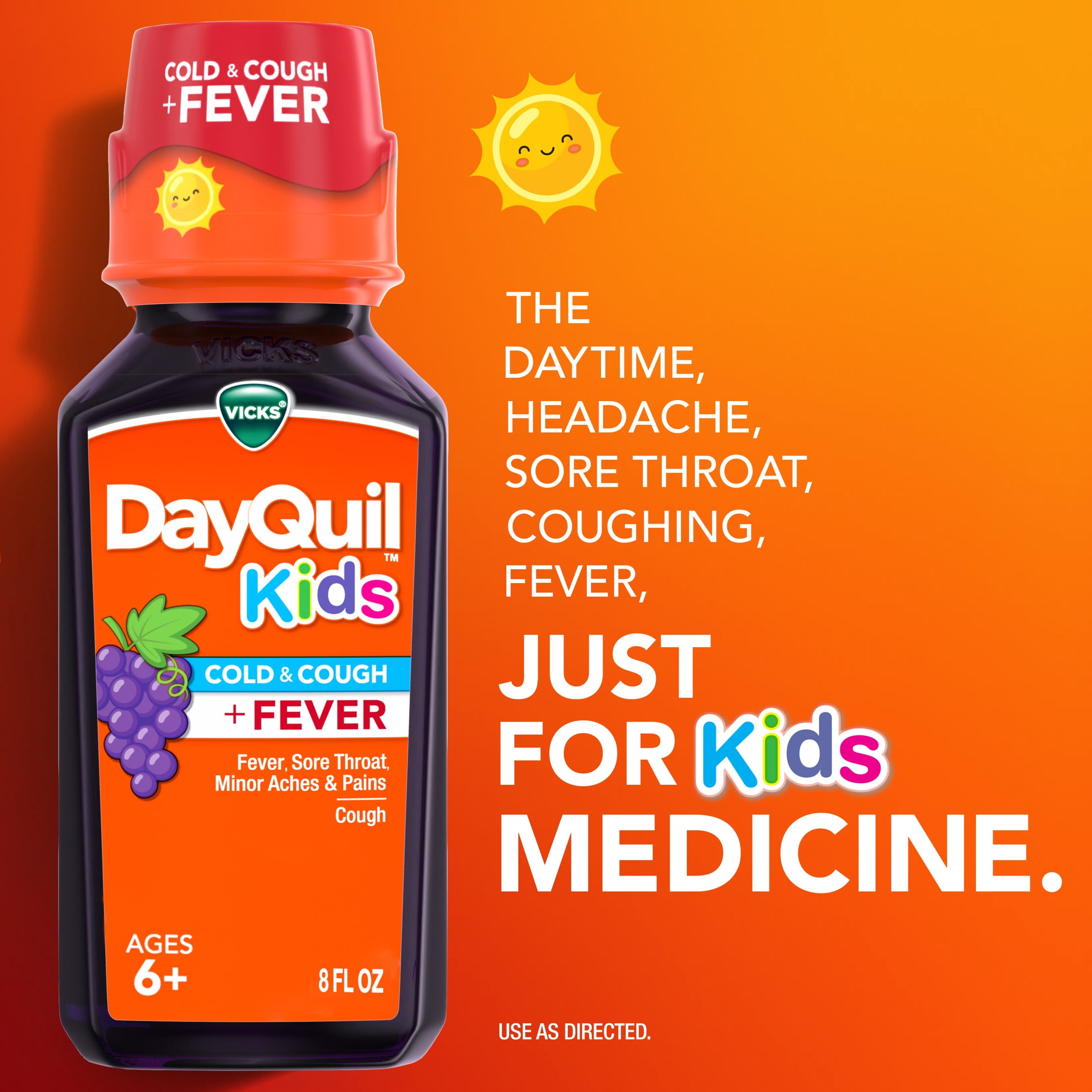 VICKS DayQuil/NyQuil Kids Grape Cold & Cough + Fever Co-Pack, Ages 6+, 2x8 fl oz