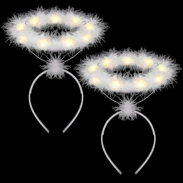 2 Pack Light Up Angel Halo Headband Led White Feather Headband Angel Halo Headband For Christmas
