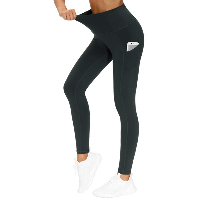 THE GYM PEOPLE Pantalones de yoga gruesos de cintura alta con bolsillos, control de barriga, entrenamiento, correr, yoga, leggings para mujer