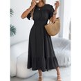 thumbnail image 2 of Women A Line Long Dress Short Ruffle Sleeve Casual Daily Wear Slim Fit Solid Color Round Neck S XL, 2 of 7
