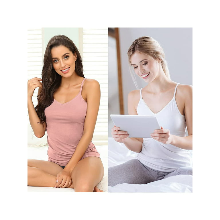  V-Neck Camisole For Women Shelf Bra Tank Tops Slim Fit Cotton  Undershirts Pack Of 2