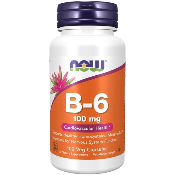 NOW Supplements, Vitamin B-6 (Pyridoxine HCl) 100 mg, Cardiovascular Health*, 100 Veg Capsules