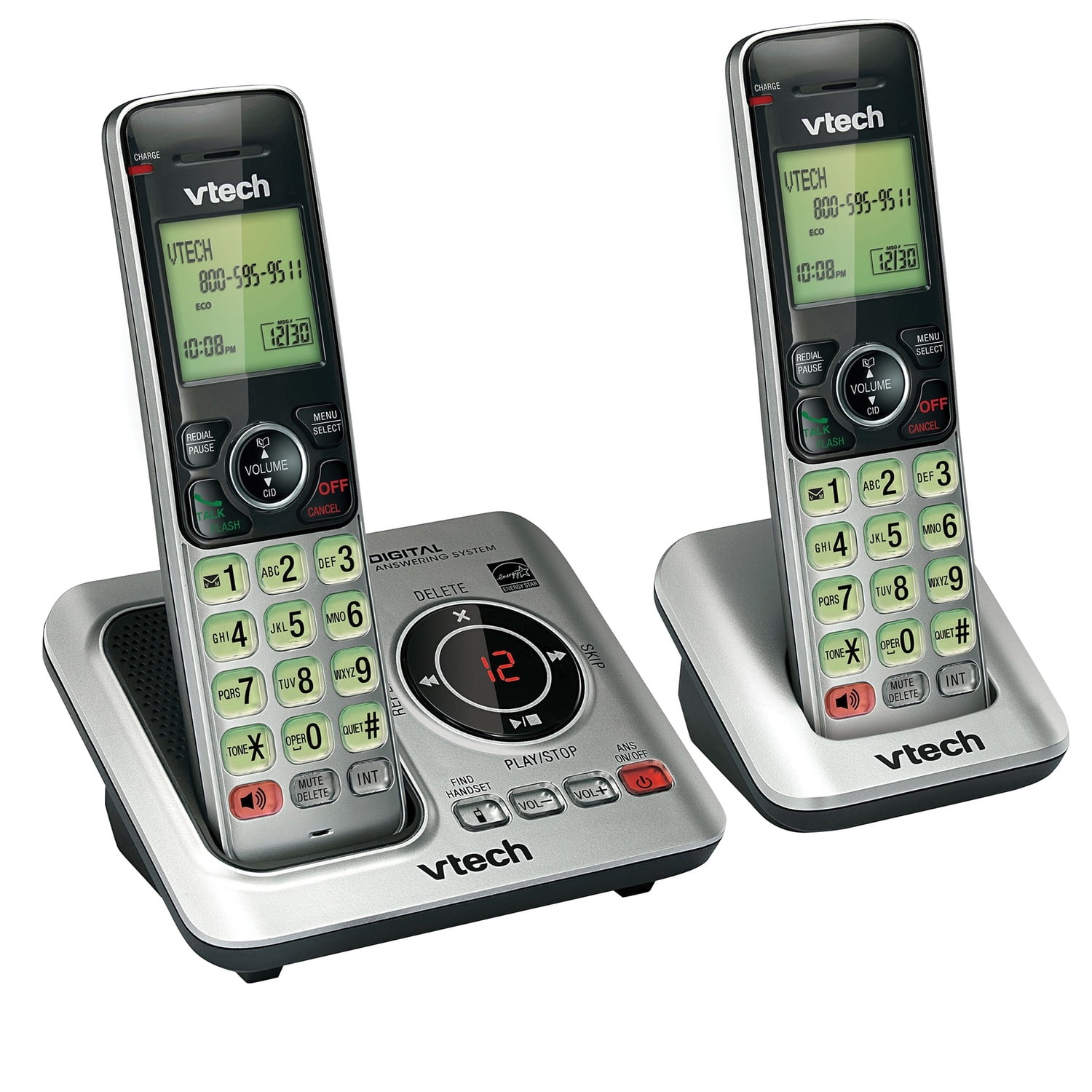 VTech DECT 6.0 2-Handset Expandable Cordless Phone & Answering System with Caller ID & Call Waiting, Gray & Silver, CS66292
