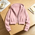 thumbnail image 4 of Girl's Zip Up Cropped Hoodie Crop Top Sweatshirt Drawstring Long Sleeve Jacket Kid's Solid Color Casual Zippered Hooded Sweatshirt 5-15Y, 4 of 6