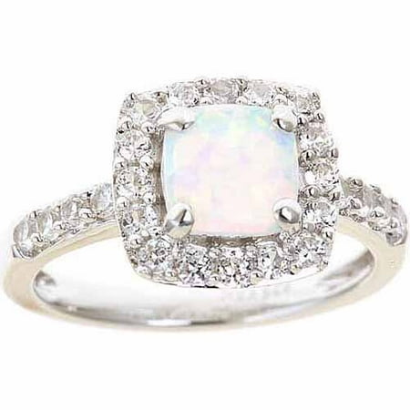 Created Opal and Created White Sapphire Sterling Silver Ring, Size 7
