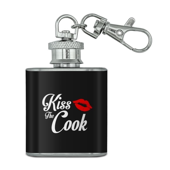 Kiss the Cook Stainless Steel 1oz Mini Flask Key Chain