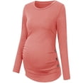 thumbnail image 3 of Long Sleeved Women's Casual Comfort Solid Stretch Maternity Tops Side Button and Ruched Waist Top Maternity T-Shirt, 3 of 4