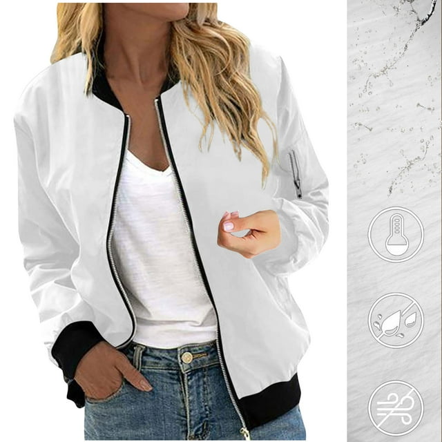 Soki Vestes Décontractées pour Femmes à Manches Longues, Manteaux Légers Type Bomber avec Poches