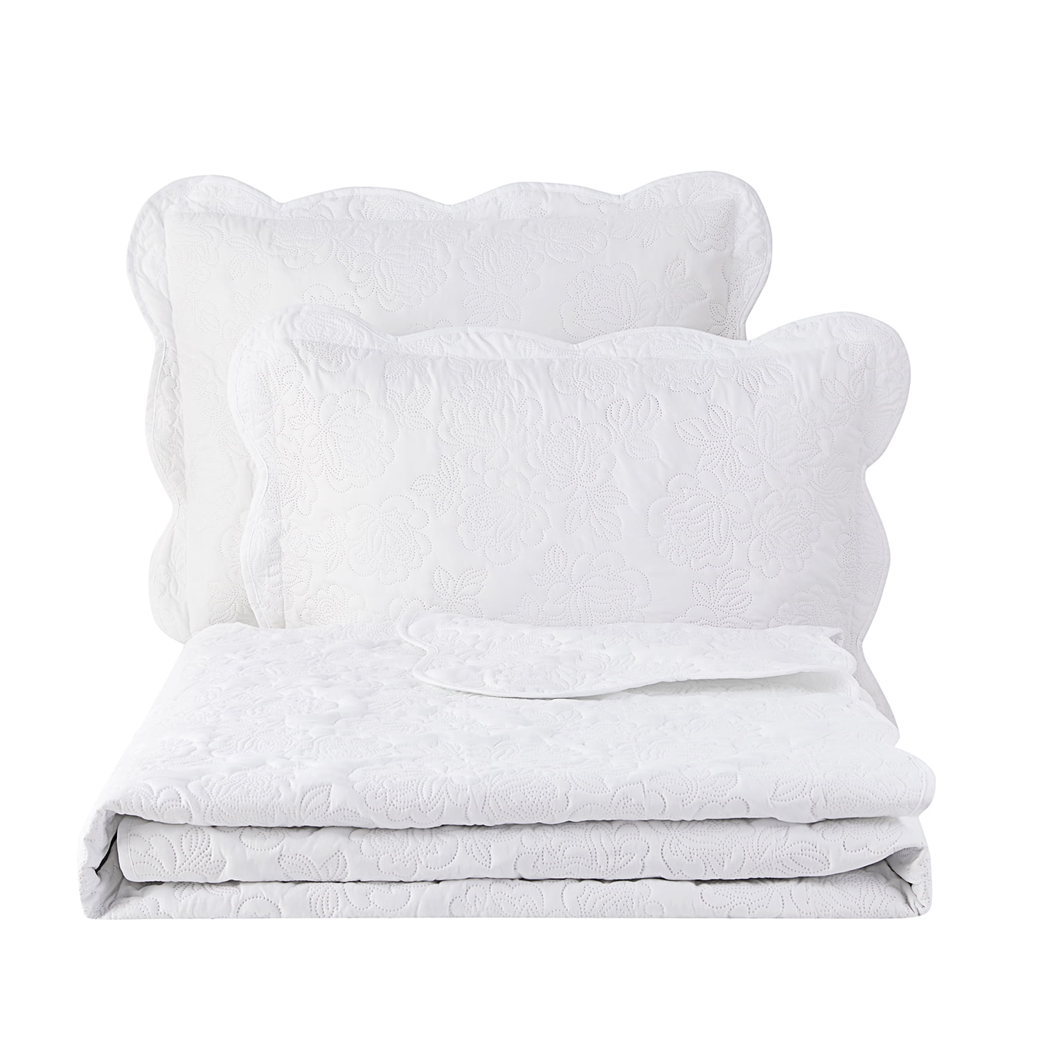 Simply Shabby Chic White Rose 3-Piece Quilt Set, Full/Queen