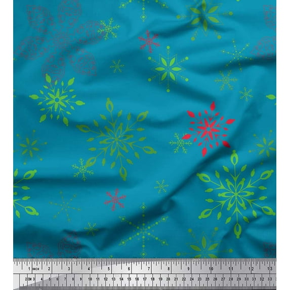 Soimoi Green Heavy Canvas Fabric Snow Flakes Floral Fabric Prints By Yard 58 Inch Wide