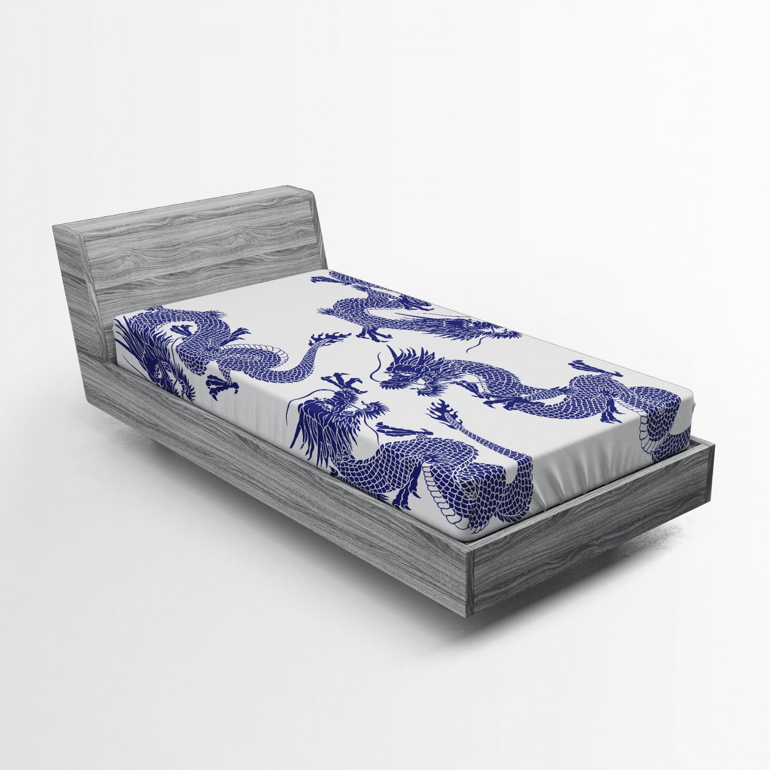 Dragon Fitted Sheet, Indigenous Japanese Dragons White Background