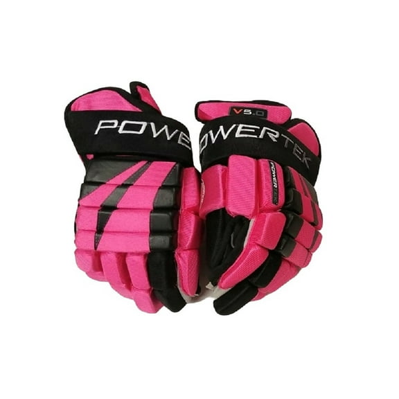 PowerTek V5.0 Tek YOUTH Ice Hockey Gloves, Flexible Full Motion Cuff - Pink, 8"