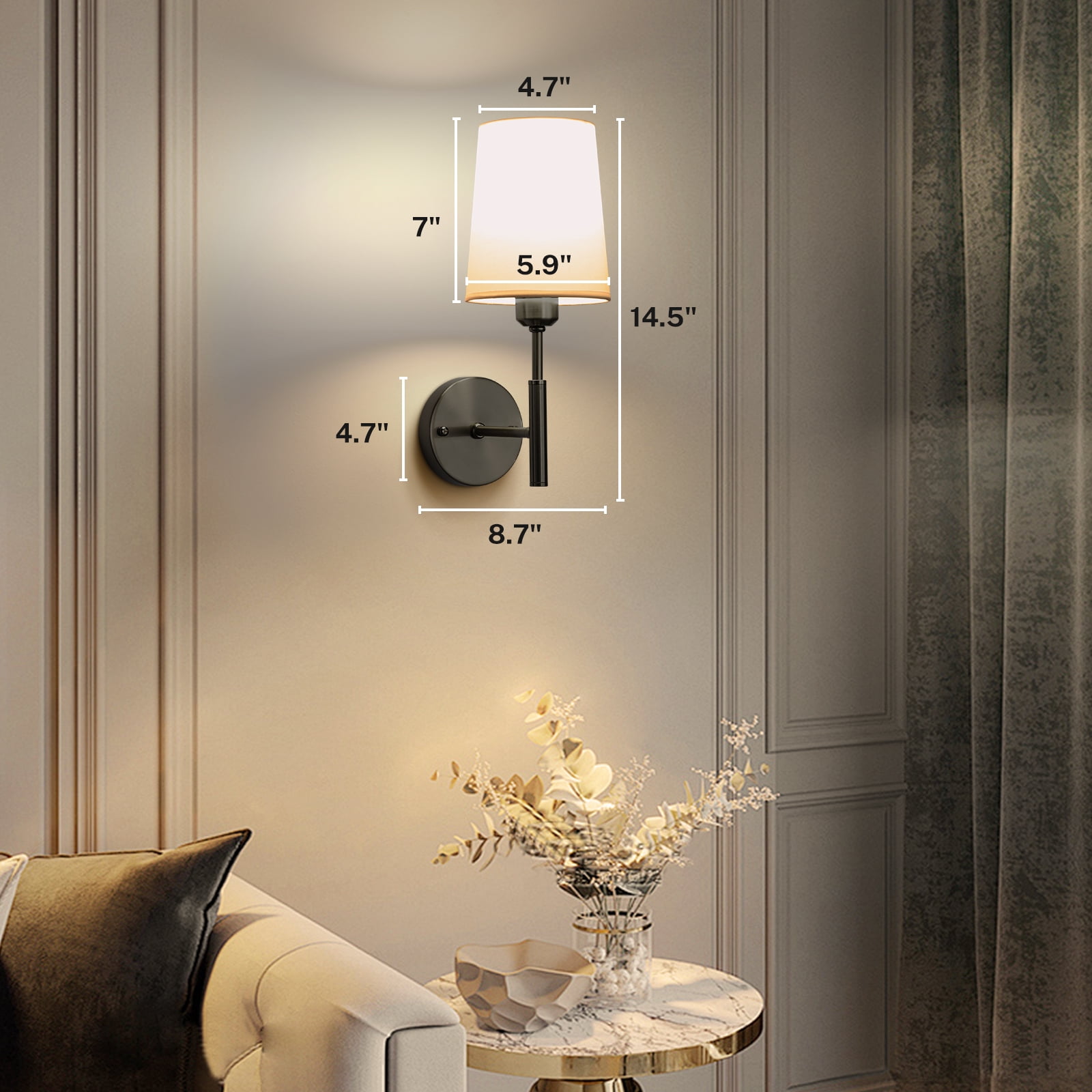 PatioGem Modern Dimmable 2-Light LED Black Bedroom Battery Powered Wall Sconces (2 Count)