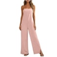 thumbnail image 2 of Women's Wide Leg Jumpsuits Oversized Spaghetti Strap Bohos Cotton Like Overalls Womens Summer Casual Solid Loose Fits Lightweight Comfy Rompers, 2 of 7