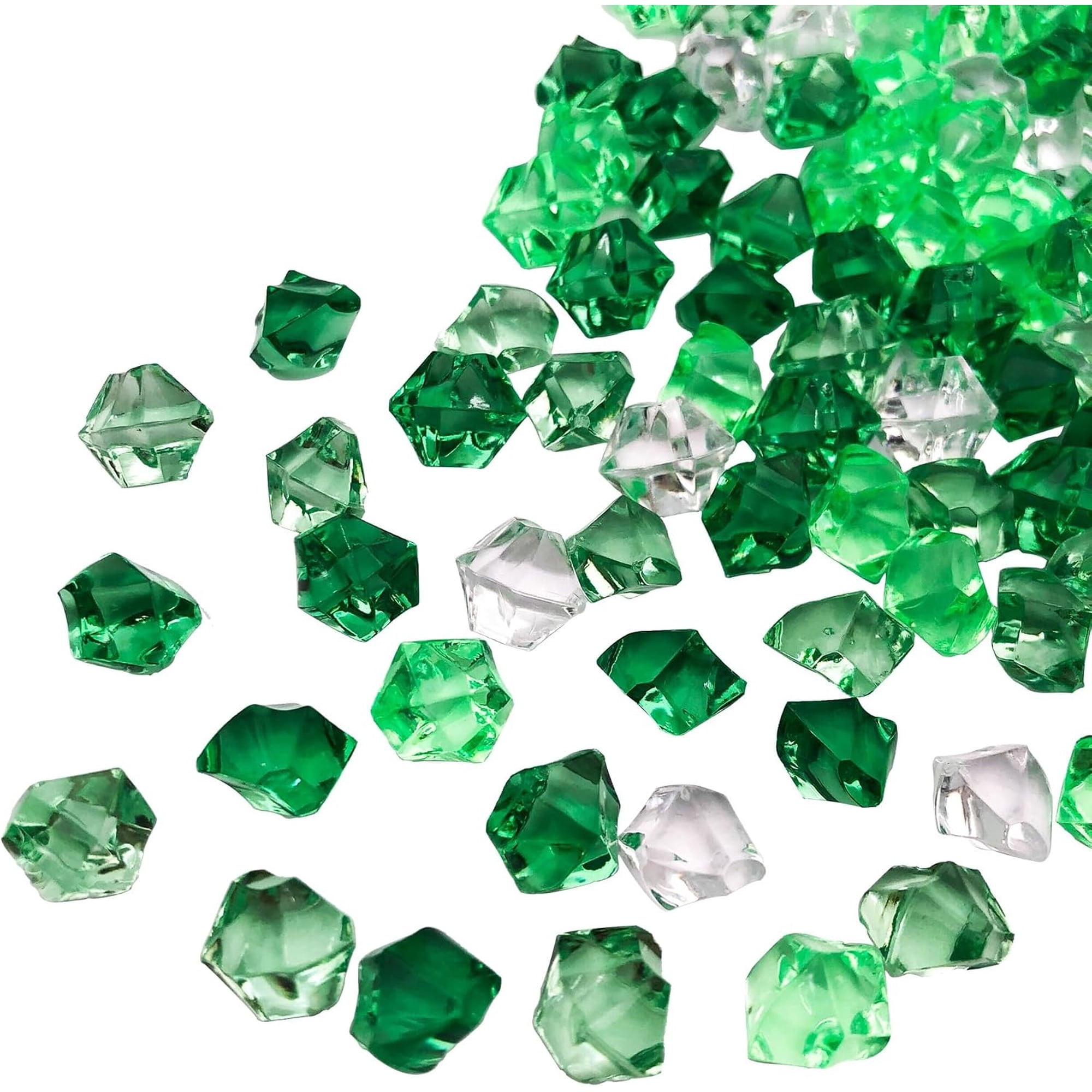 Pack of 200 Decorative Acrylic Crystal Gems, Multi-Green Colors Ice Rocks, Reusable Acrylic Crushed ice Rocks for Home Décor