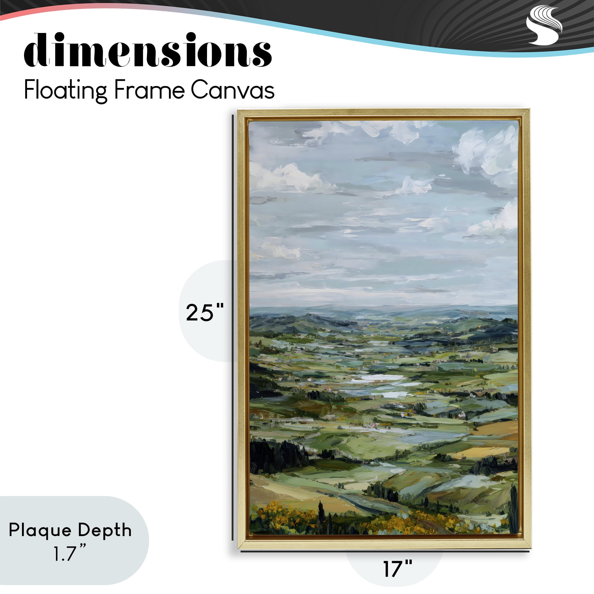 Stupell Industries Valley Living with Verdant Hills Gold Framed Floater Canvas Wall Art, design by Petal Prints Design