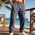 thumbnail image 2 of Liuinsasek Men's Straight Leg Cargo Pants Drawstring Elastic with Multi-Pockets Waist Casual Loose Outdoor Sports Long Pants, 2 of 7