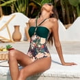 thumbnail image 6 of IDOPIP Women’s One Piece Swimsuit with Cover Up Skirt Floral Print Bikini Set XL Green Floral - 2pcs, 6 of 9