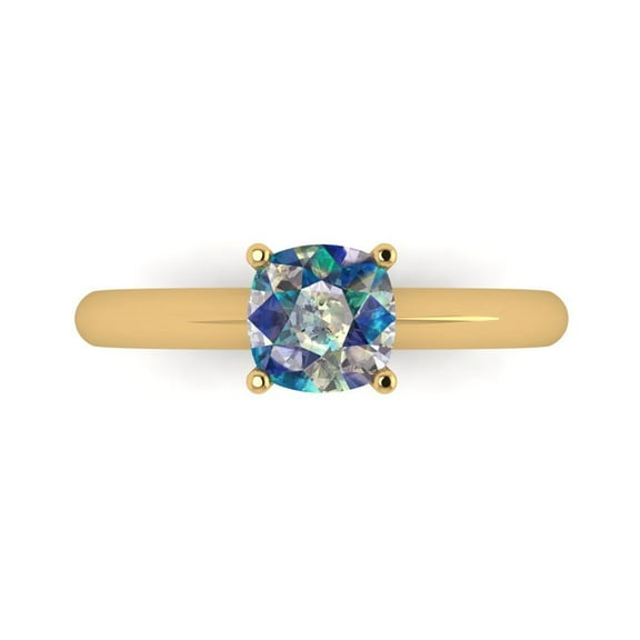 Solitaire Engagement Ring for Women - 1ct Blue Moissanite in 18K Yellow Gold Promise Ring