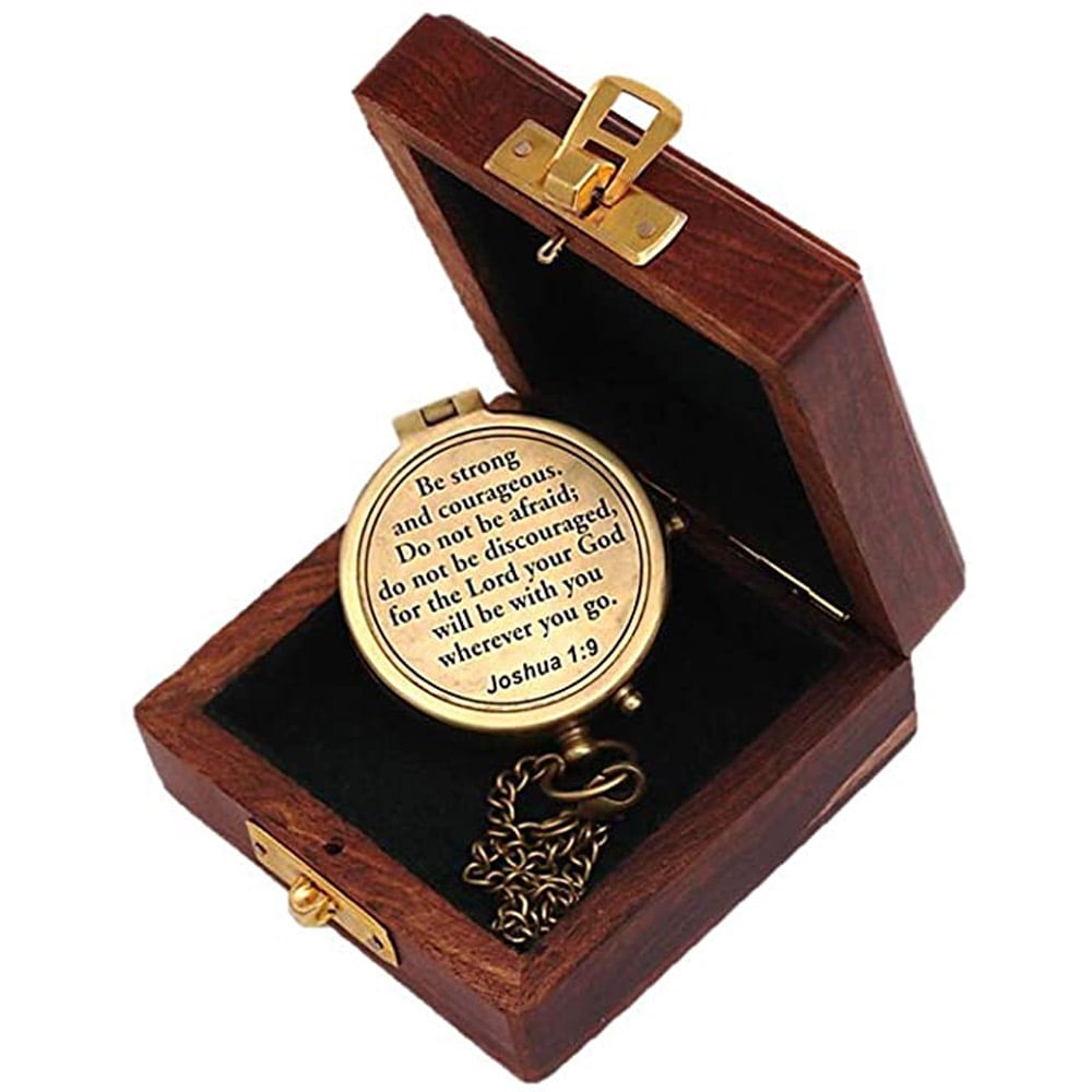 Roorkee Instruments India Brass Engraved Yellow Color Compass with Wooden Box