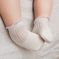 thumbnail image 5 of Lilgiuy Toddler Girls Socks Cute Solid Color Stripe Breathable Mesh Ruffles Kids Non-slip Cotton Socks for 2022, 5 of 5