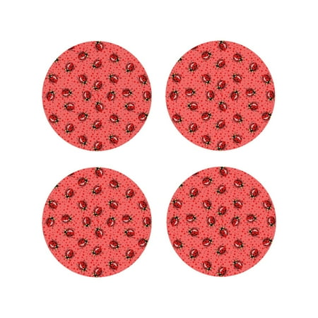 

Yiaed Ladybugs On Red Polka Dot Print Leather Coasters for Drinks - Cup Coasters Coffee Table Kitchen Table Bar Home & Office Gifts Handmade Drink Coasters-Round Shape