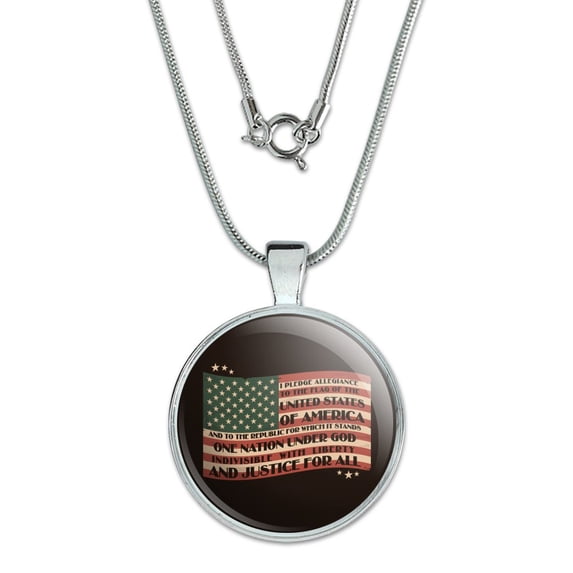 USA Vintage Flag Pledge of Allegiance 1" Pendant with Sterling Silver Plated Chain