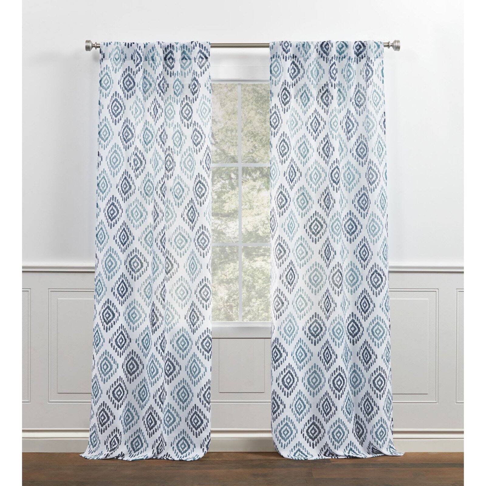 Chaps Home Ikat Medallion Printed Semi Sheer Textured Linen Look Rod Pocket Curtain Panel Pair