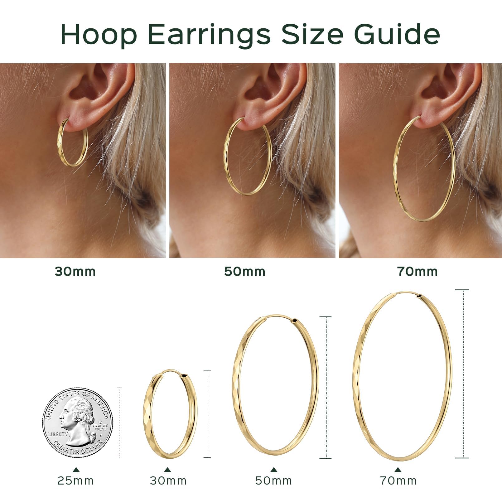 ChicSilver 14k Gold Plated Big Hoop Earrings for Women Hypoallergenic Lightweight Thin Gold Hoop Earrings Sterling Silver Diamond-Cut Hoops Earring 50MM