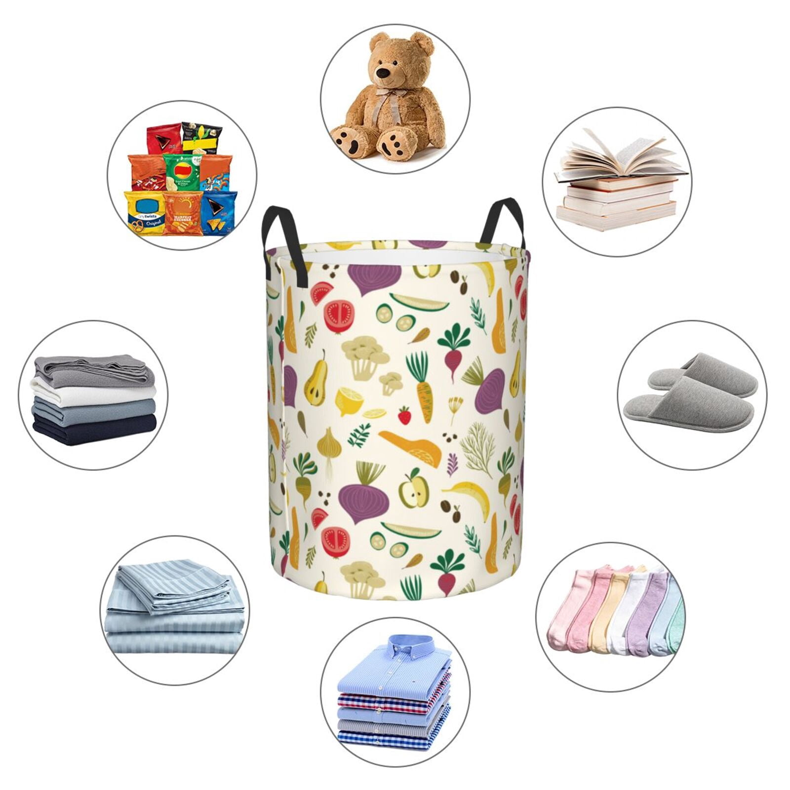 Large Laundry Basket with Handles - Vegetable Kids Baby Dirty Clothes Laundry Hamper for Bedroom Aesthetic