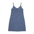 thumbnail image 5 of Women's Cotton Linen Solid Color Adjustable Strap V Neck Mini Dress Button Front Casual Sleeveless Summer Dress Navy XXL(XXL), 5 of 8