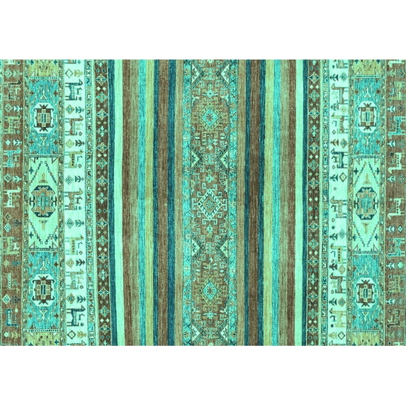 Ahgly Company Indoor Rectangle Abstract Turquoise Blue Modern Area Rugs, 8' x 12'