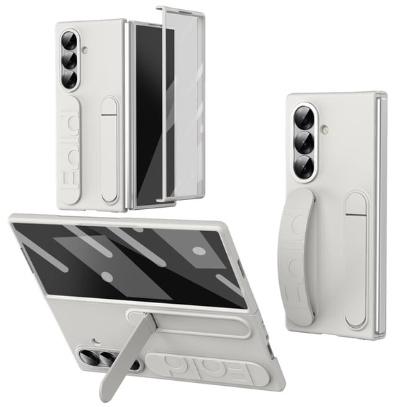 TECH CIRCLE for Samsung Galaxy Z Fold 6 Protect Case with Wristband Stand Grip Cover,Bulit-in Screen & Lens Protection Anti-Scratch Shockproof Full Body Drop Fall Hinge Protection ,White